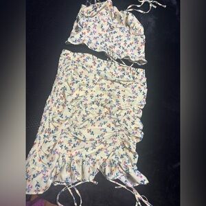 2 piece Floral Cream Skirt set